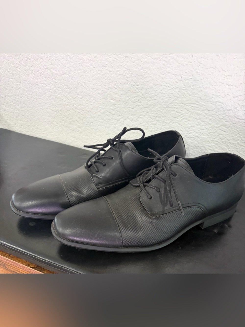Calvin Klein Black Leather Cap-Toe Oxfords